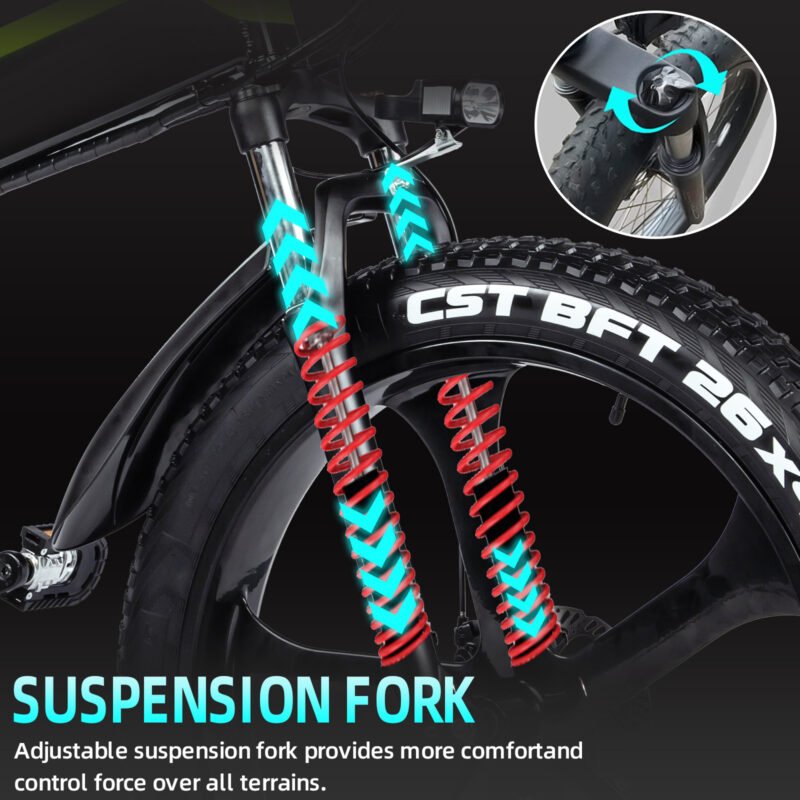 26″ Fat-Tire Suspension E-Bike – 48 V 1000 W Hub • 12.8 Ah LG Battery • 70–90 KM Range - Image 8