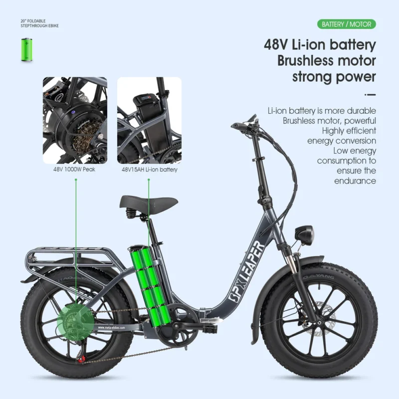 Leaper Foldable Fat Tire Electric Bike – 48V 750W Power & Rugged Performance - Image 6