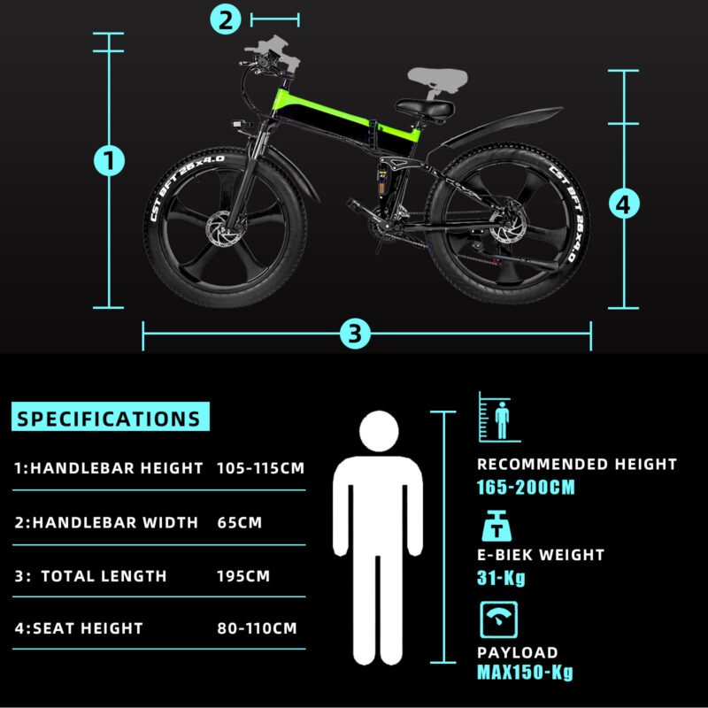 26″ Fat-Tire Suspension E-Bike – 48 V 1000 W Hub • 12.8 Ah LG Battery • 70–90 KM Range - Image 14